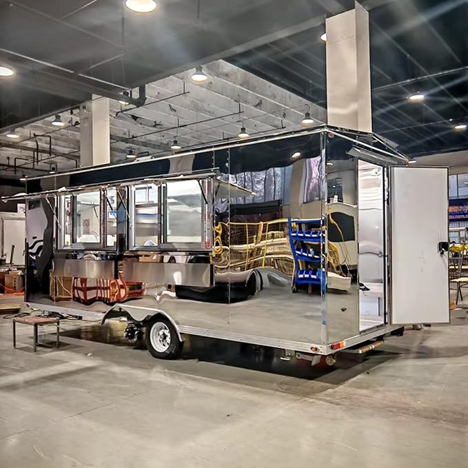 Fully Equipped Food Trailer for Sale, Mirror Stainless Steel Concession Food Truck for Hamburger Pizza BBQ Hot Dog Ice Cream Coffee, Ideal for Festivals Street Catering & Commercial - Image 2