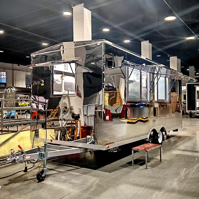 Fully Equipped Food Trailer for Sale, Mirror Stainless Steel Concession Food Truck for Hamburger Pizza BBQ Hot Dog Ice Cream Coffee, Ideal for Festivals Street Catering & Commercial - Image 4