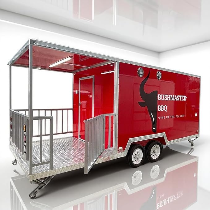 Food Truck for Sale - Mobile Food Trailer Fully Equipped with Pizza Oven, Coffee Bar, Hot Dog Cart, Freezer & Ice Cream Cooler for Commercial Use & Street Vendors